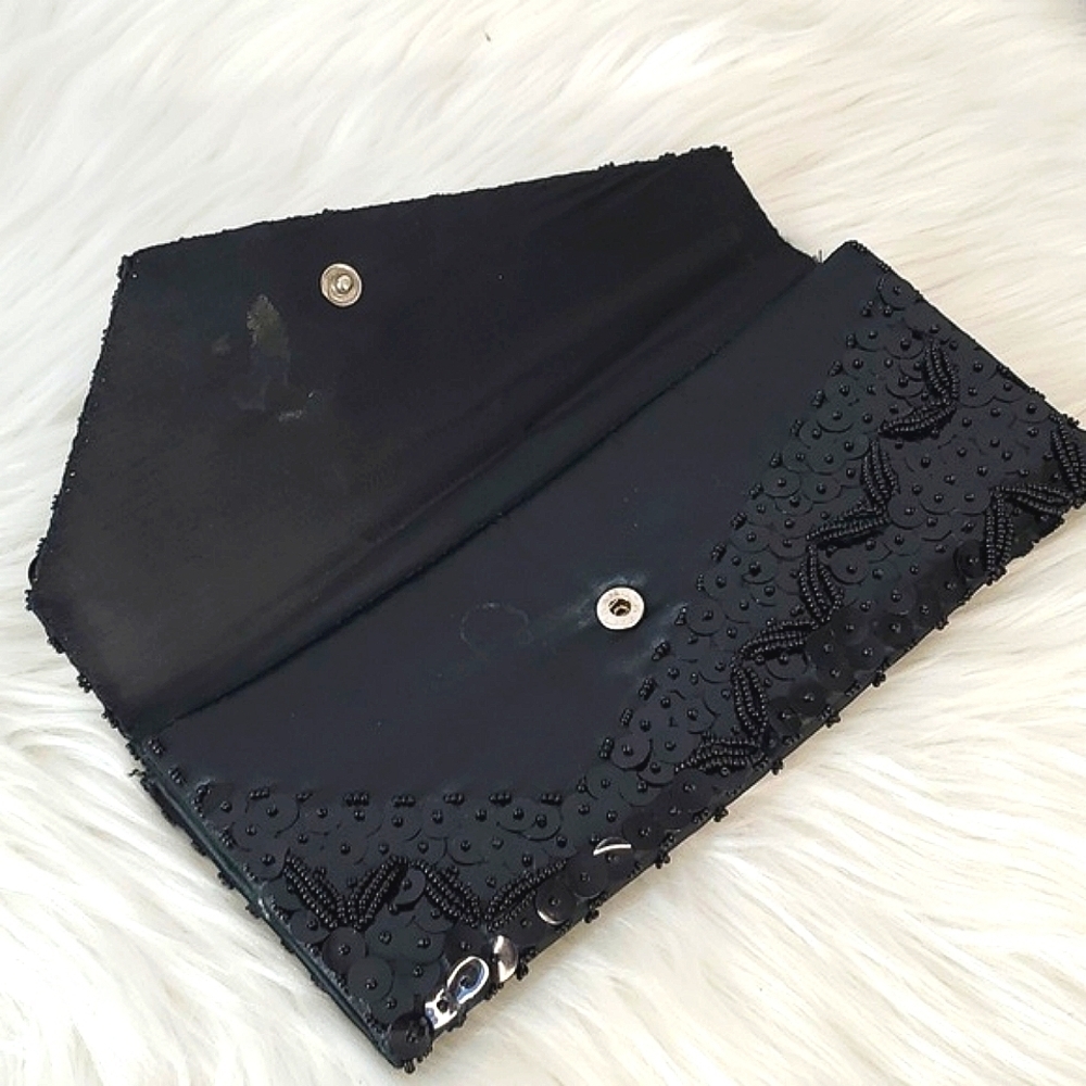 Vintage Full Sequin Beaded Black Flapper Style Clutch Wallet Gothic Hong Kong - Picture 5 of 14